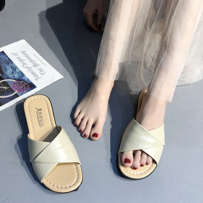 Women's Comfortable Slide Sandals with Crossed Straps and Lightweight Wedge Heel
