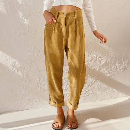 Women's Corduroy Trousers – Comfortable High-Waisted Wide-Leg Pants with a Casual Look