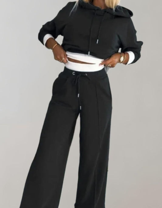 Women's Cropped Hoodie and Wide-Leg Drawstring Trackpants Set