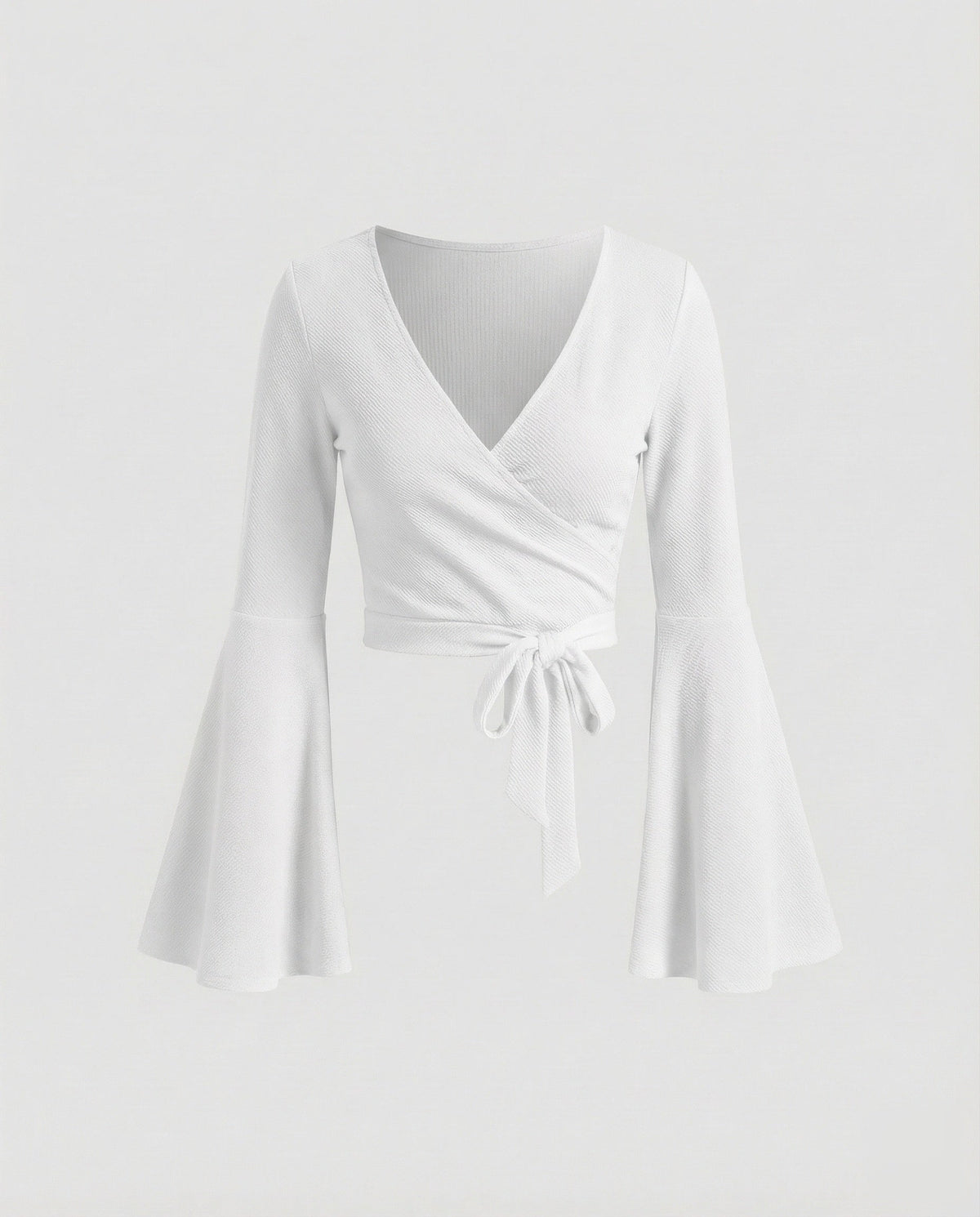 Women's Cropped Wrap Top with Bell Sleeves