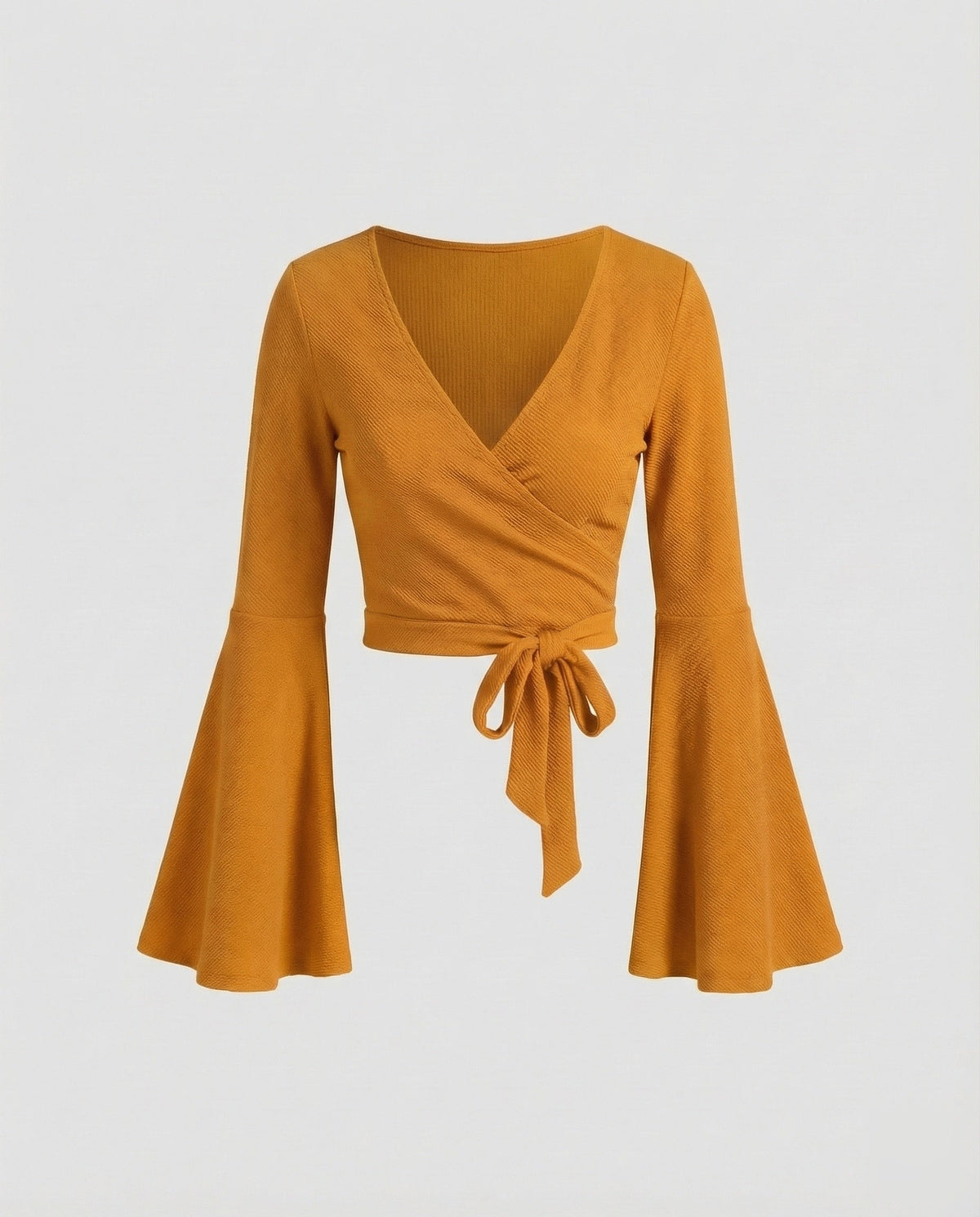 Women's Cropped Wrap Top with Bell Sleeves