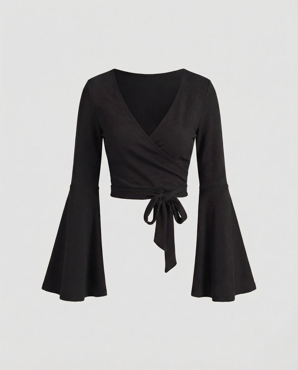 Women's Cropped Wrap Top with Bell Sleeves