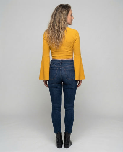 Women's Cropped Wrap Top with Bell Sleeves
