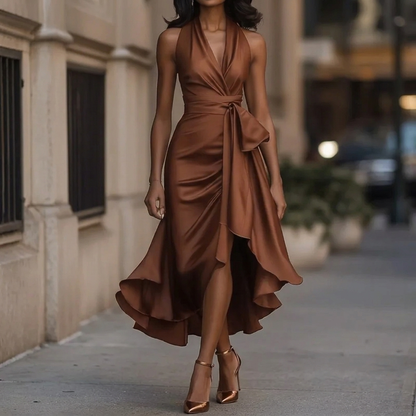 Women's Deep V-Neck Ruffle Evening Dress
