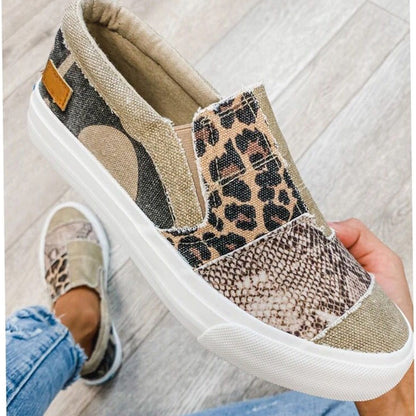Women's Elastic Slip-On Animal Print Canvas Sneakers