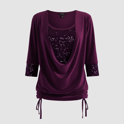 Women's Elegant Figure-Flattering Sequin Long-Sleeve Blouse