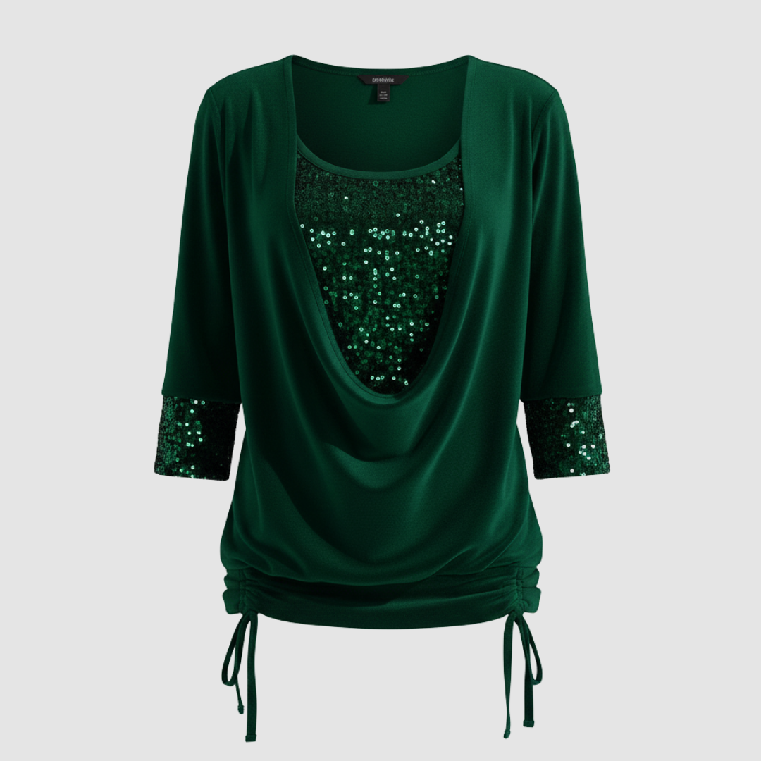 Women's Elegant Figure-Flattering Sequin Long-Sleeve Blouse