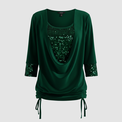 Women's Elegant Figure-Flattering Sequin Long-Sleeve Blouse