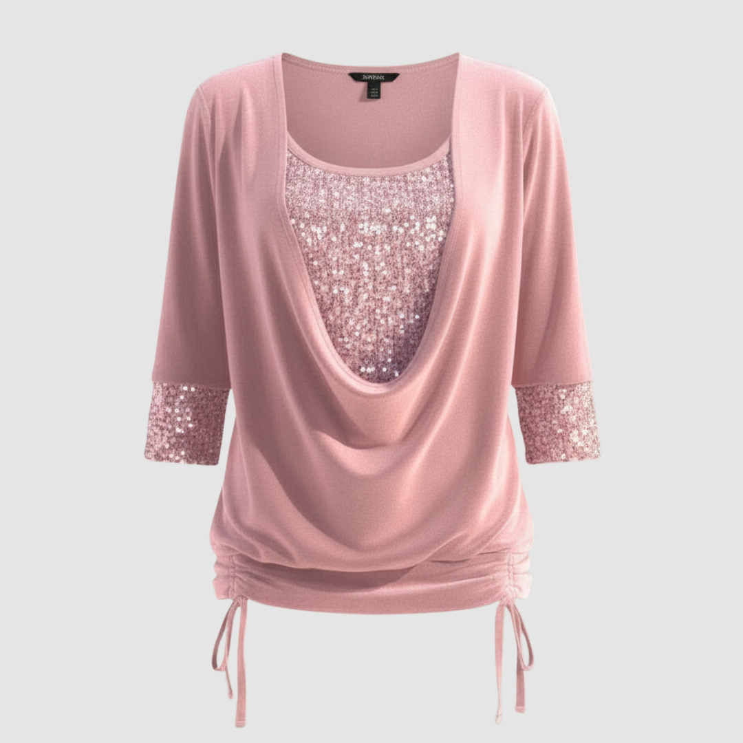 Women's Elegant Figure-Flattering Sequin Long-Sleeve Blouse
