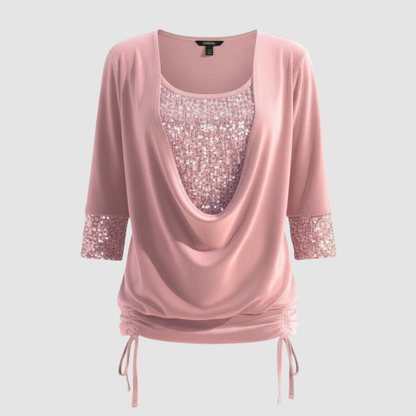 Women's Elegant Figure-Flattering Sequin Long-Sleeve Blouse