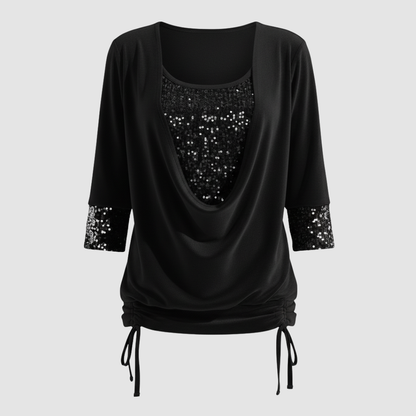Women's Elegant Figure-Flattering Sequin Long-Sleeve Blouse