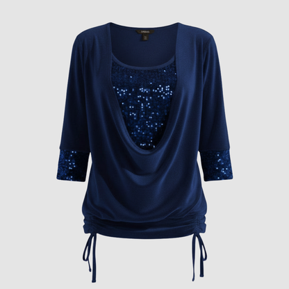 Women's Elegant Figure-Flattering Sequin Long-Sleeve Blouse