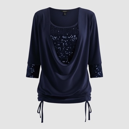 Women's Elegant Figure-Flattering Sequin Long-Sleeve Blouse