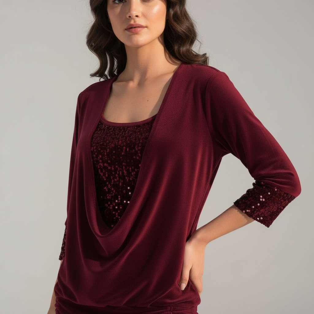 Women's Elegant Figure-Flattering Sequin Long-Sleeve Blouse