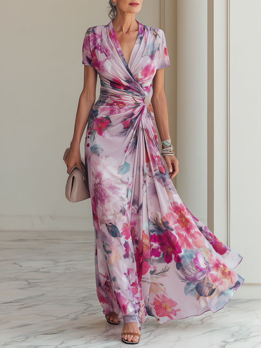 Women's Elegant Floral Wrap Maxi Dress for Special Occasions