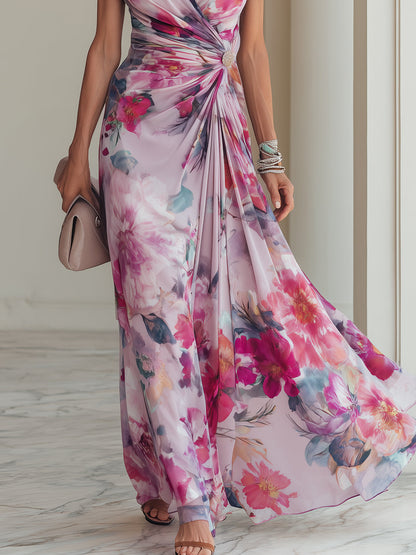 Women's Elegant Floral Wrap Maxi Dress for Special Occasions