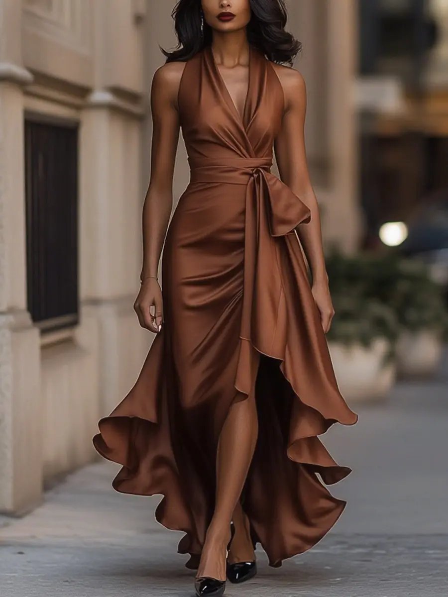 Women's Elegant Halter Neck Maxi Dress for Special Occasions