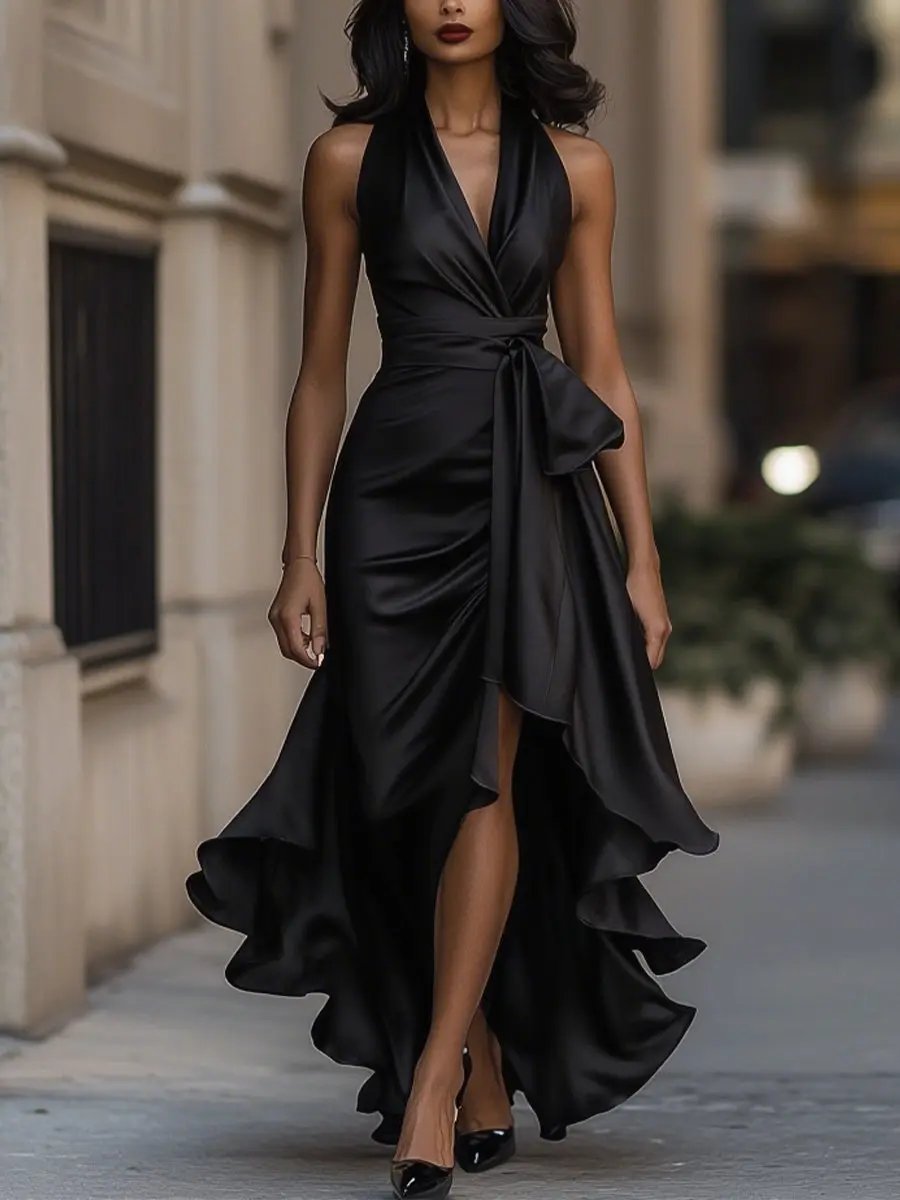 Women's Elegant Halter Neck Maxi Dress for Special Occasions
