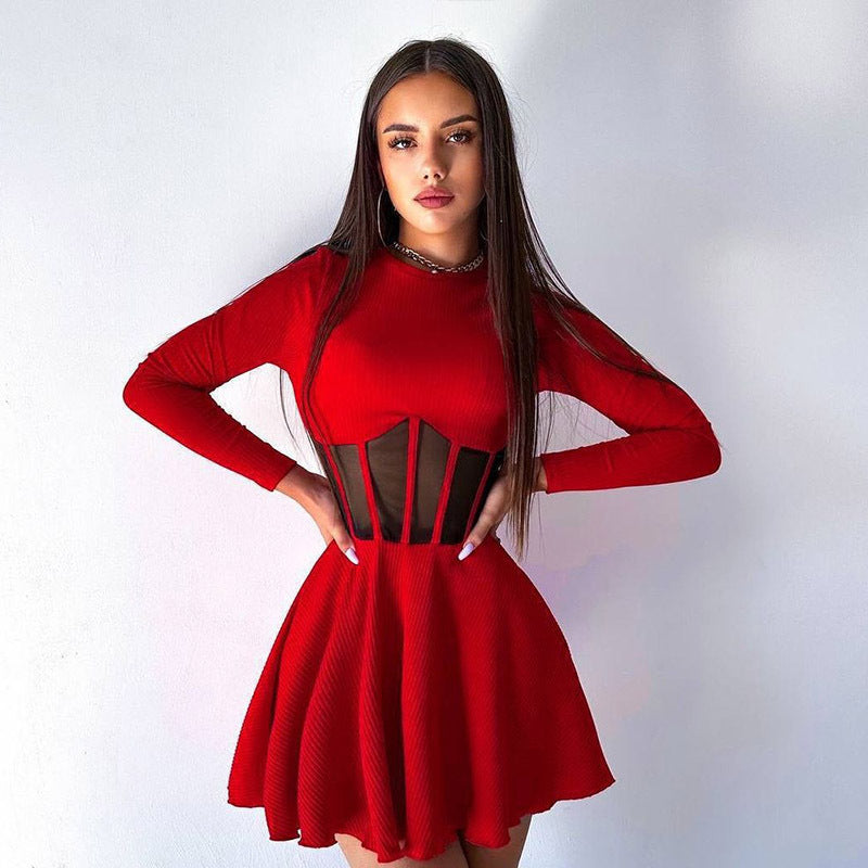 Women's Elegant High-Quality Mini Dress with Sheer Inserts