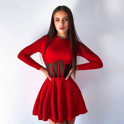 Women's Elegant High-Quality Mini Dress with Sheer Inserts