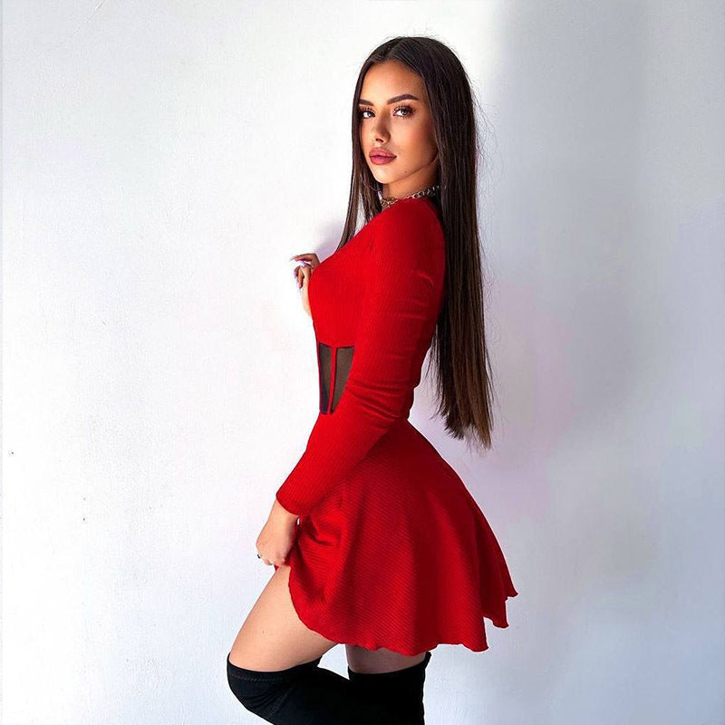 Women's Elegant High-Quality Mini Dress with Sheer Inserts