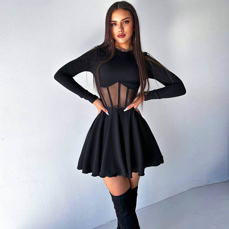 Women's Elegant High-Quality Mini Dress with Sheer Inserts
