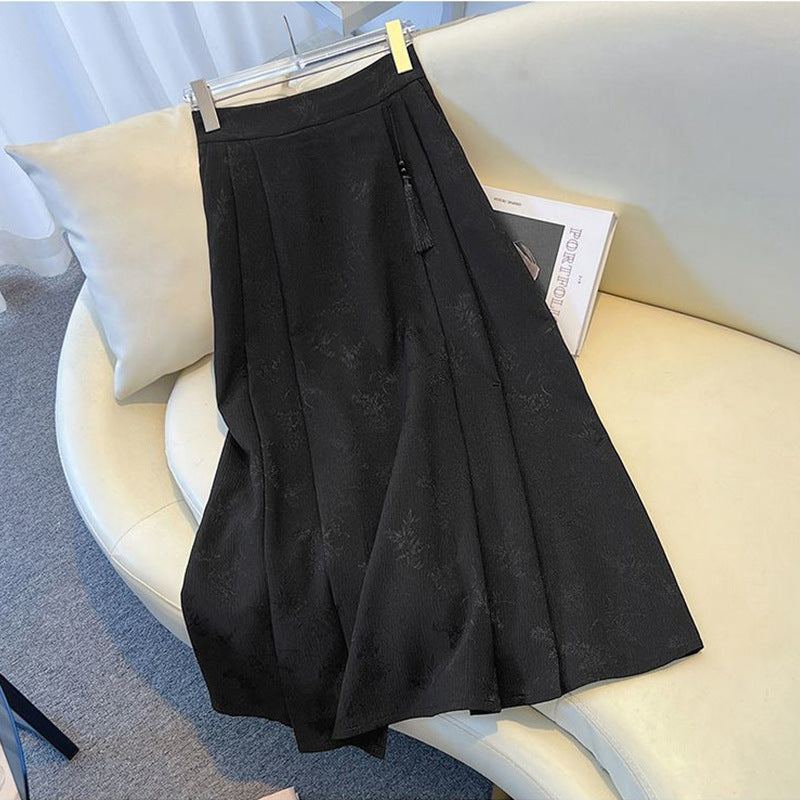 Women's Elegant Midi Skirt in Textured Fabric with Flowing Cut