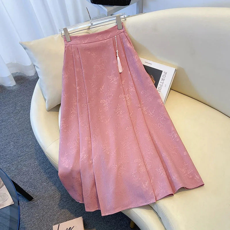 Women's Elegant Midi Skirt in Textured Fabric with Flowing Cut