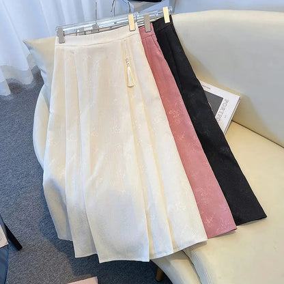 Women's Elegant Midi Skirt in Textured Fabric with Flowing Cut