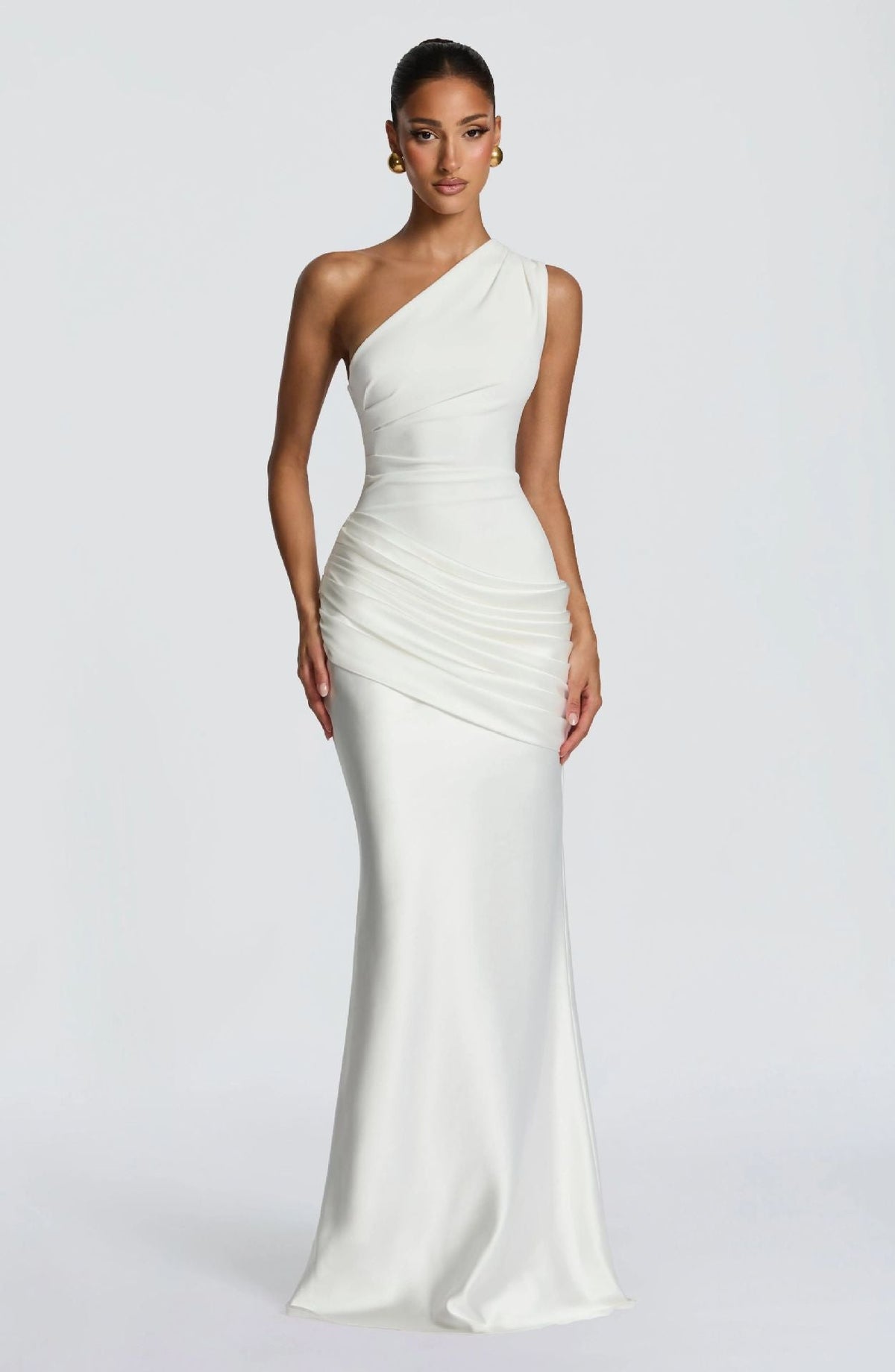 Women's Elegant One-Shoulder Maxi Dress with Refined Draped Details
