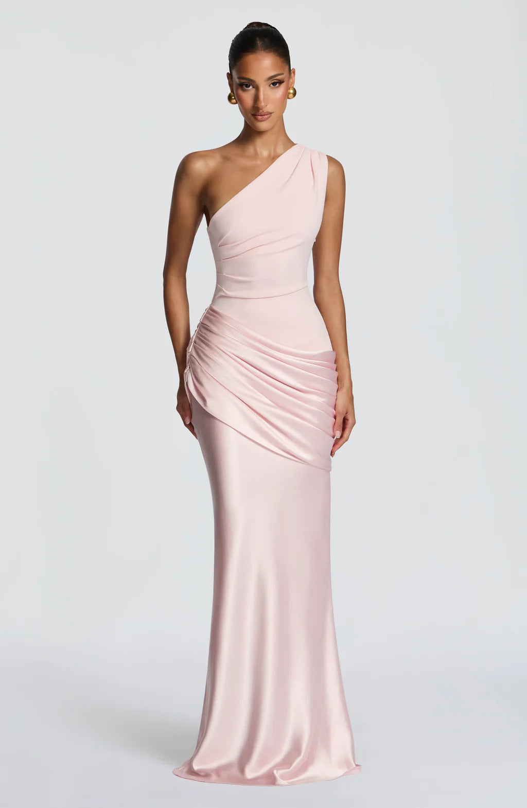 Women's Elegant One-Shoulder Maxi Dress with Refined Draped Details