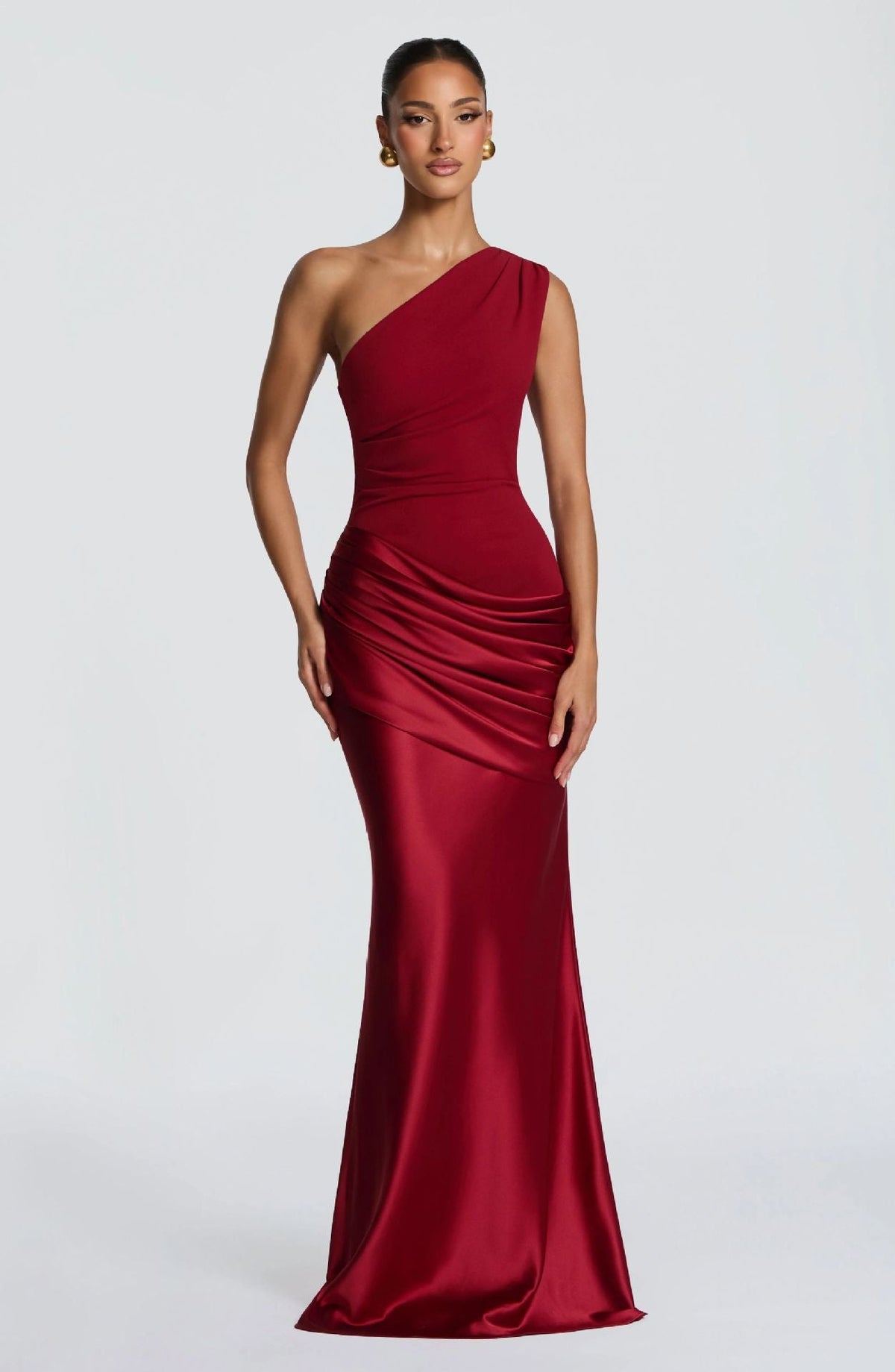 Women's Elegant One-Shoulder Maxi Dress with Refined Draped Details