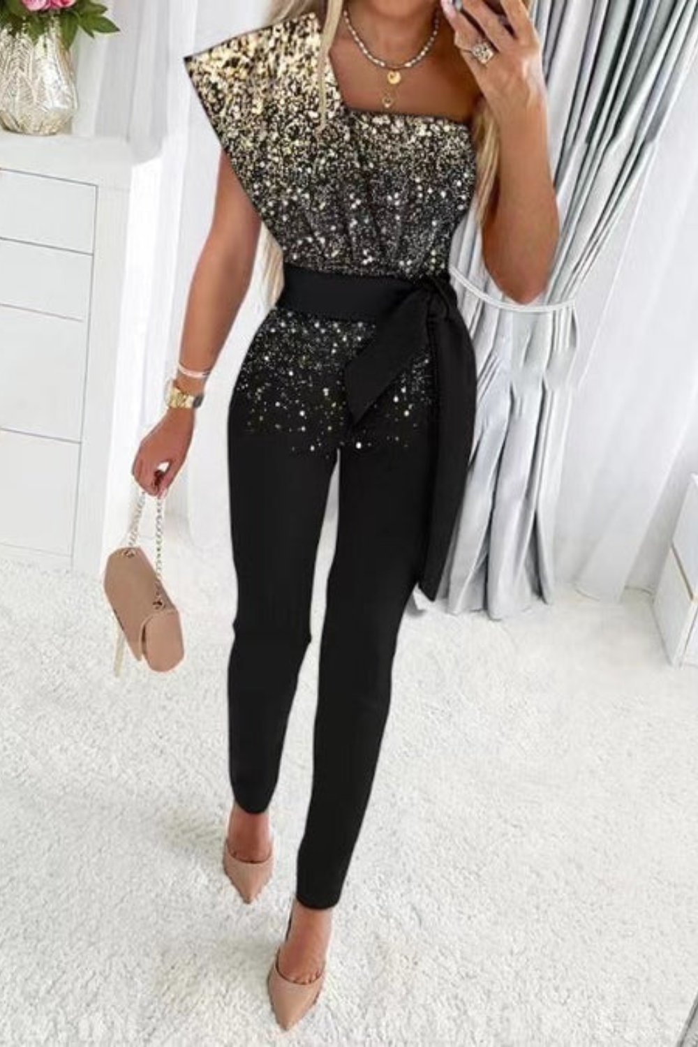 Women's Elegant Sequin Evening Jumpsuit