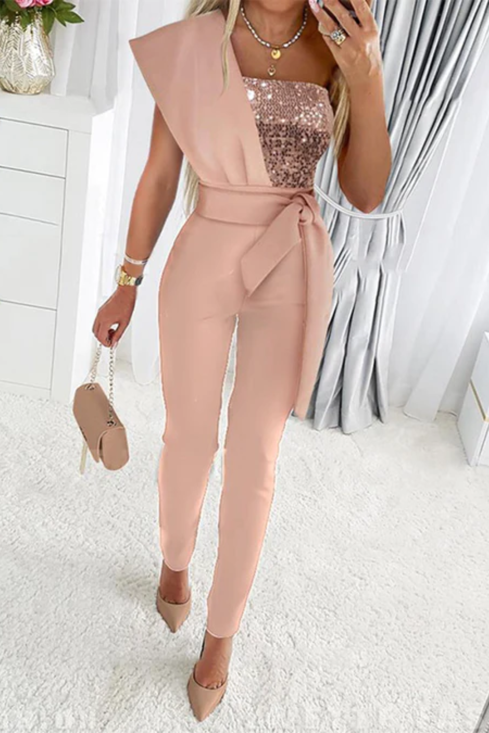 Women's Elegant Sequin Evening Jumpsuit
