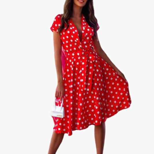 Women's Elegant Short-Sleeve V-Neck Dress