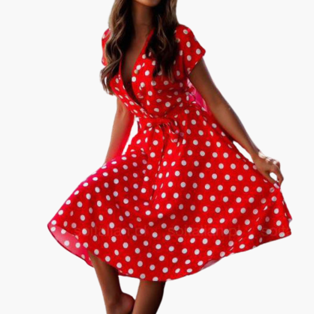 Women's Elegant Short-Sleeve V-Neck Dress