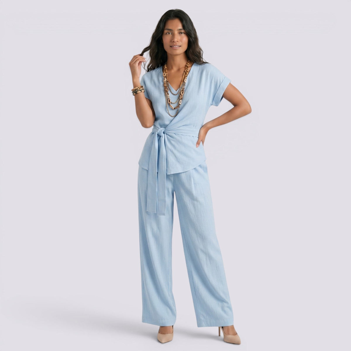 Women's Elegant Summer Set with Wide-Leg Pants