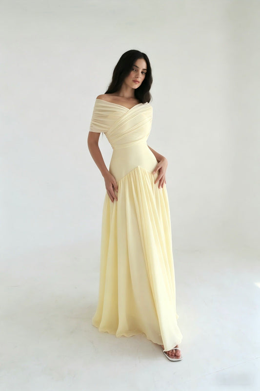 Women's Elegant Wrap-Style Maxi Dress with Sheer Sleeves