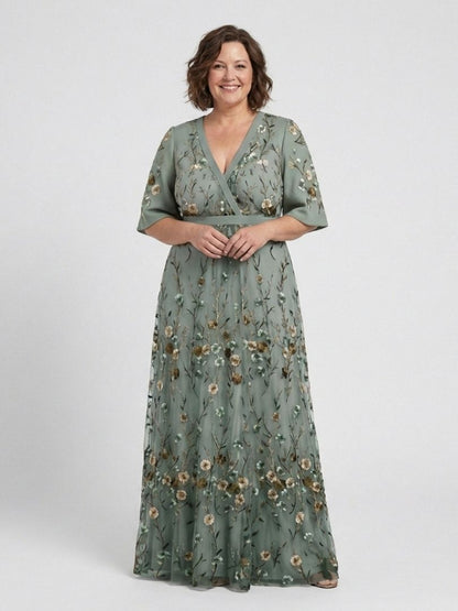 Women's Embroidered Wrap Maxi Dress