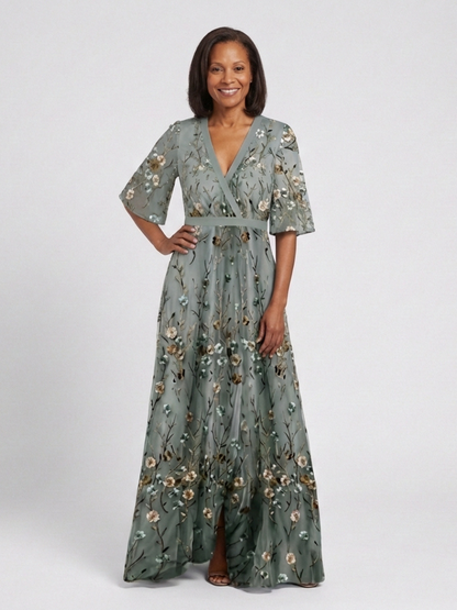 Women's Embroidered Wrap Maxi Dress