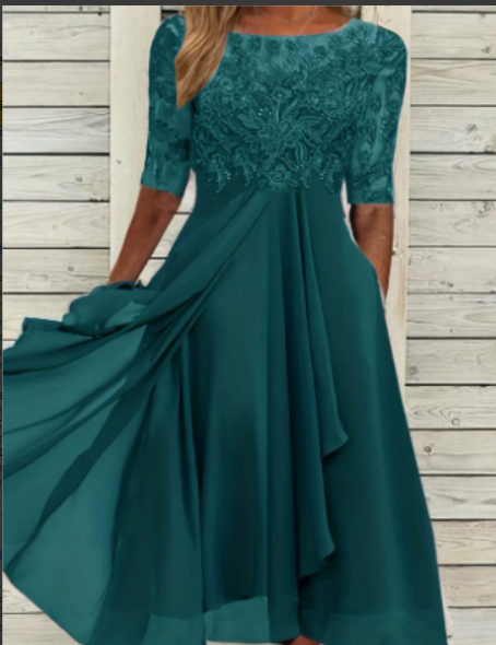 Women's Feminine Chiffon Midi Dress with Flowing Drape