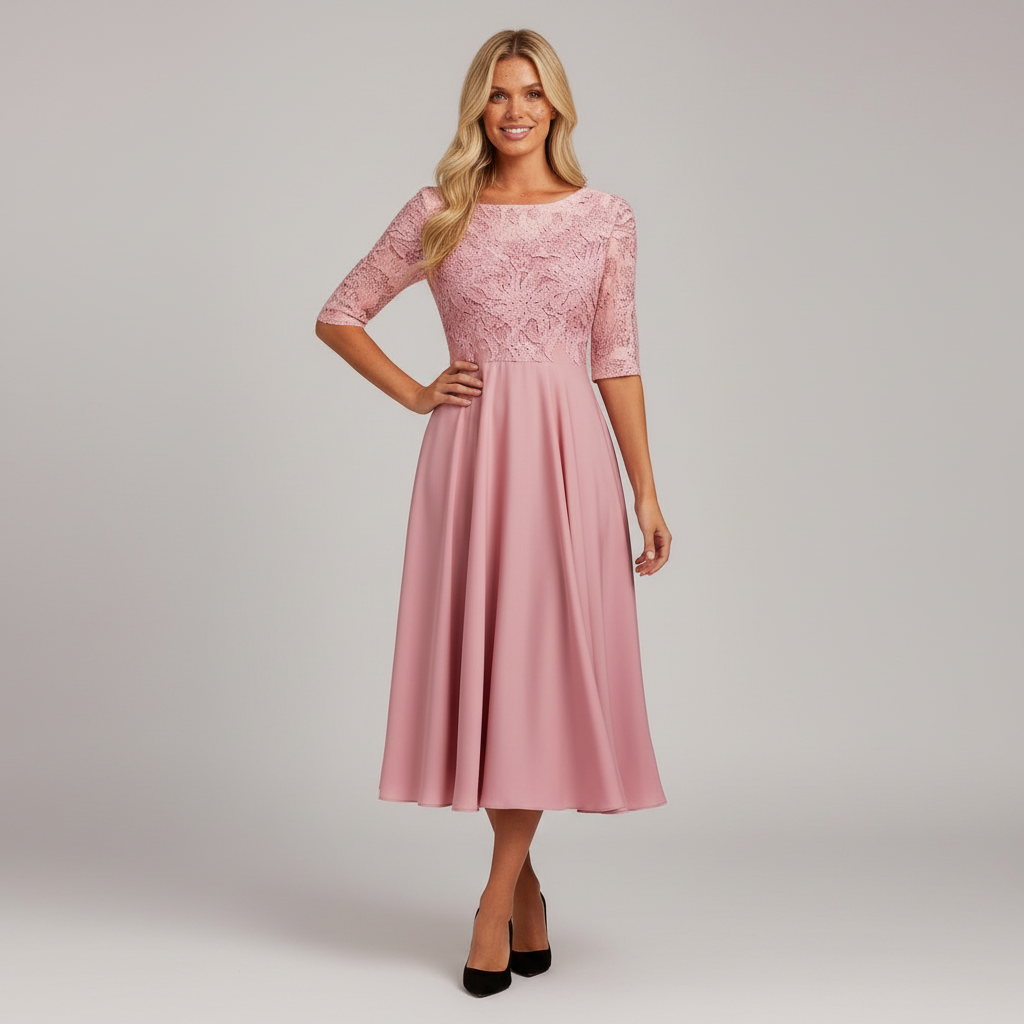 Women's Feminine Chiffon Midi Dress with Flowing Drape