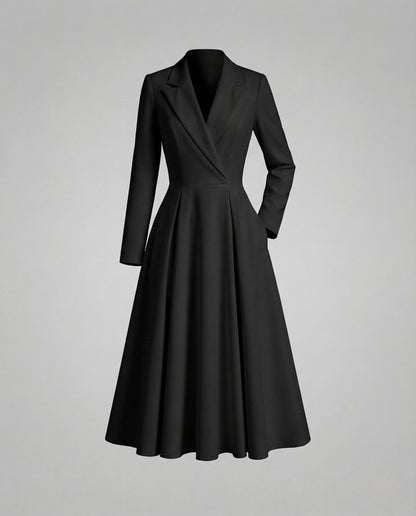 Women's Fitted Coat-Style Blazer Dress with A-Line Skirt