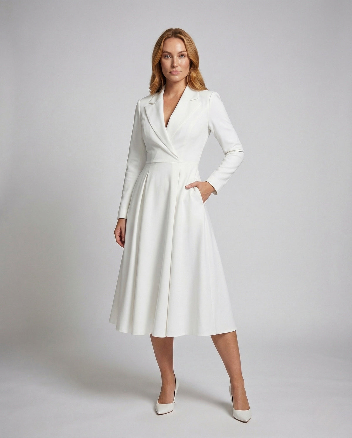Women's Fitted Coat-Style Blazer Dress with A-Line Skirt