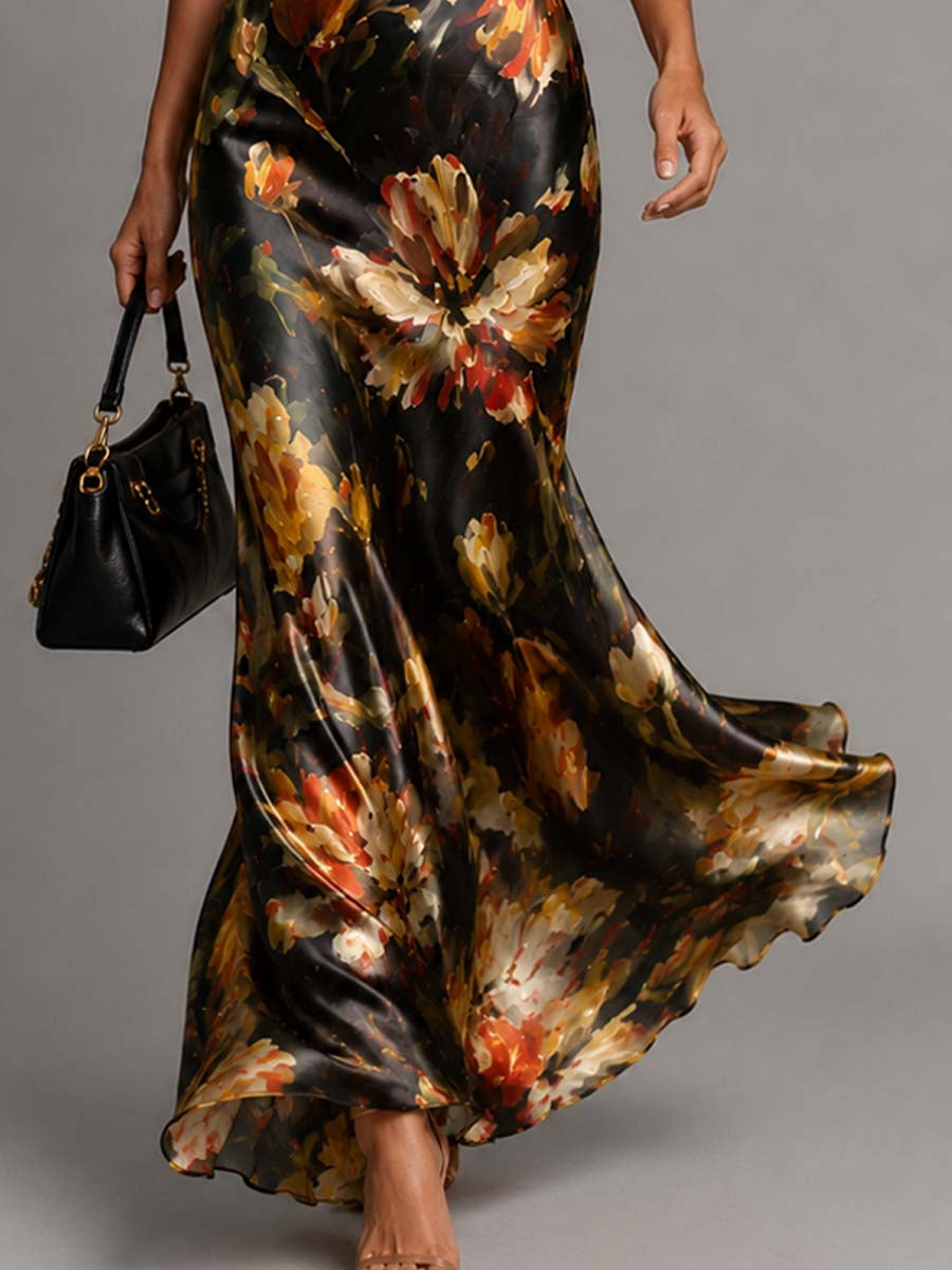 Women's Floral Cowl Neck Maxi Dress with Spaghetti Straps