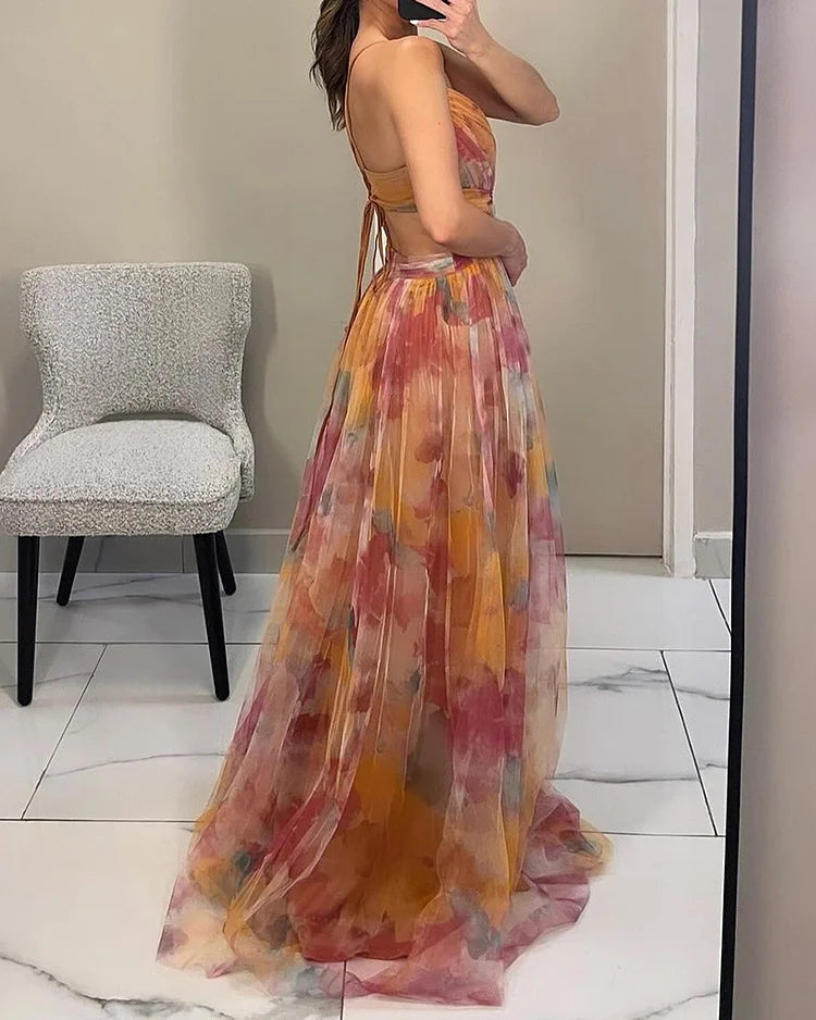 Women's Floral Print Chiffon Maxi Dress
