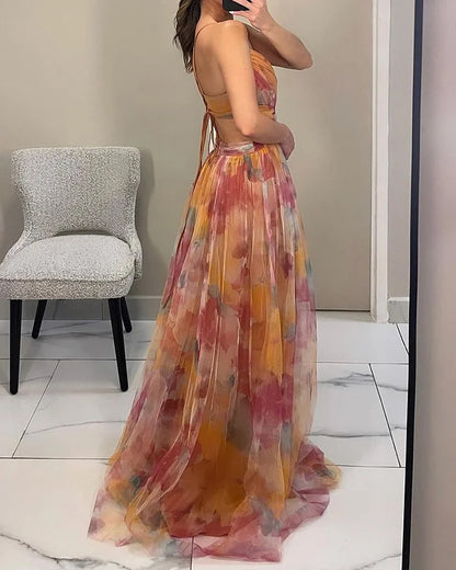 Women's Floral Print Chiffon Maxi Dress