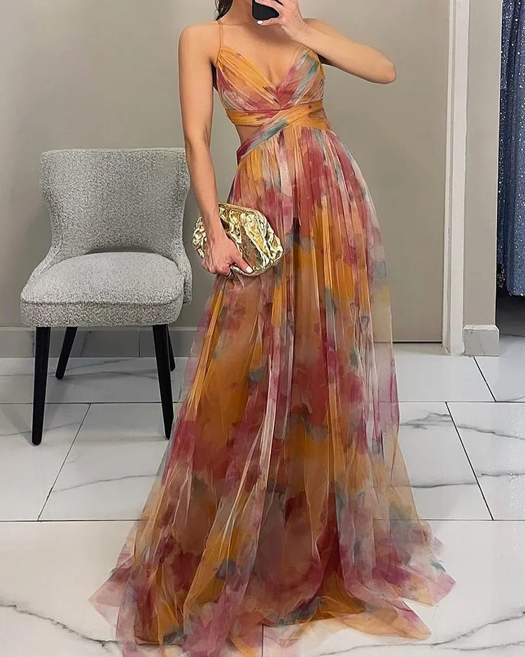 Women's Floral Print Chiffon Maxi Dress
