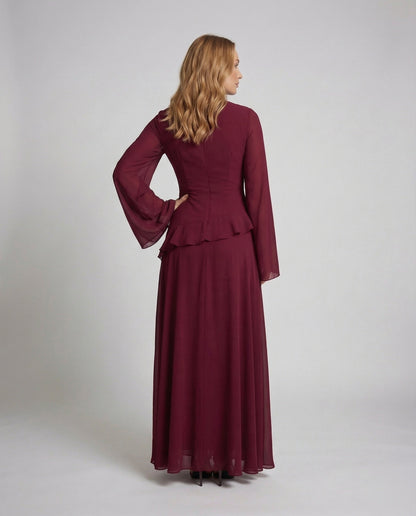 Women's Gala Maxi Dress with Bell Sleeves and Tiered Skirt