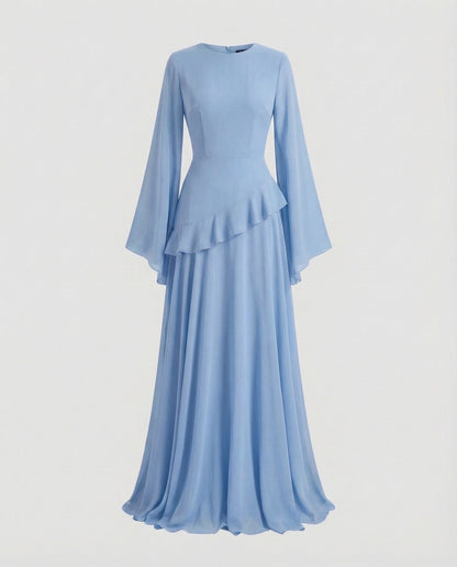 Women's Gala Maxi Dress with Bell Sleeves and Tiered Skirt